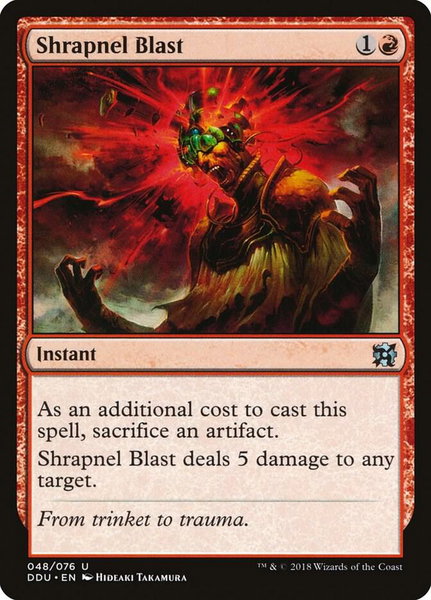 Shrapnel Blast trading card from Duel Decks: Elves vs. Inventors Shrapnel Blast - Duel Decks: Elves vs. Inventors Magic: The Gathering trading card