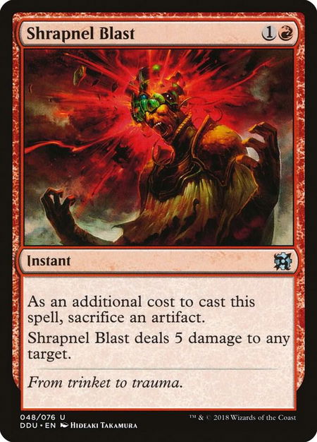 Shrapnel Blast trading card from Duel Decks: Elves vs. Inventors Shrapnel Blast - Duel Decks: Elves vs. Inventors Magic: The Gathering trading card