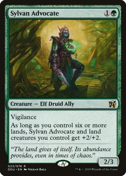 Sylvan Advocate trading card from Duel Decks: Elves vs. Inventors Sylvan Advocate - Duel Decks: Elves vs. Inventors Magic: The Gathering trading card