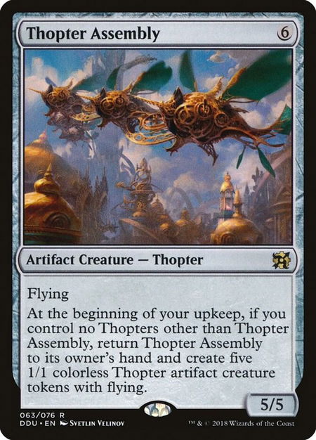 Thopter Assembly trading card from Duel Decks: Elves vs. Inventors Thopter Assembly - Duel Decks: Elves vs. Inventors Magic: The Gathering trading card