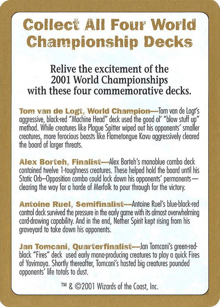 2001 World Championship Advertisement Card - World Championship Decks Magic: The Gathering trading card