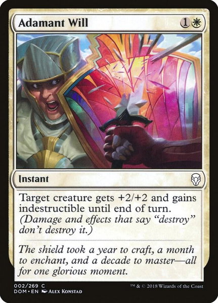 Adamant Will trading card from Dominaria Adamant Will - Dominaria Magic: The Gathering trading card