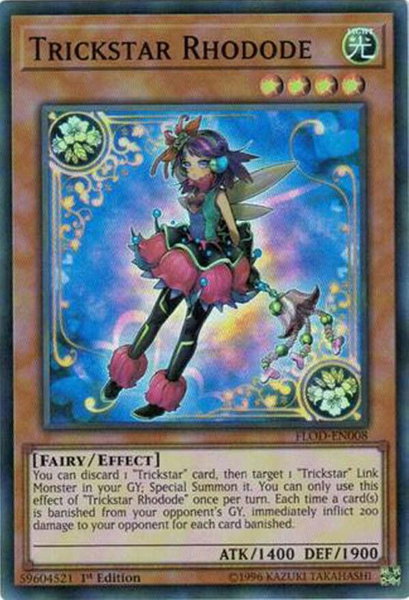Trickstar Rhodode trading card from Flames of Destruction Trickstar Rhodode - Flames of Destruction YuGiOh trading card
