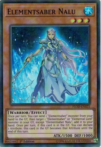 Elementsaber Nalu trading card from Flames of Destruction Elementsaber Nalu - Flames of Destruction YuGiOh trading card