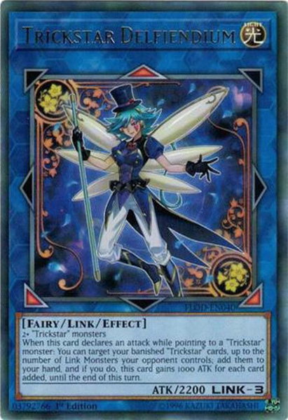 Trickstar Delfiendium trading card from Flames of Destruction Trickstar Delfiendium - Flames of Destruction YuGiOh trading card