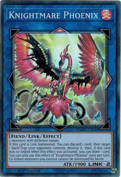 Knightmare Phoenix trading card from Flames of Destruction Knightmare Phoenix - Flames of Destruction YuGiOh trading card