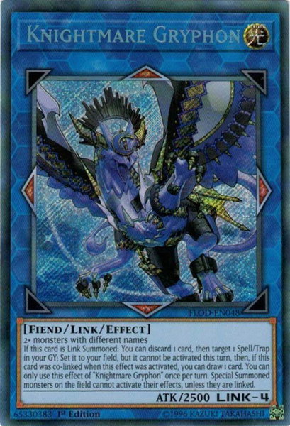 Knightmare Gryphon trading card from Flames of Destruction Knightmare Gryphon - Flames of Destruction YuGiOh trading card