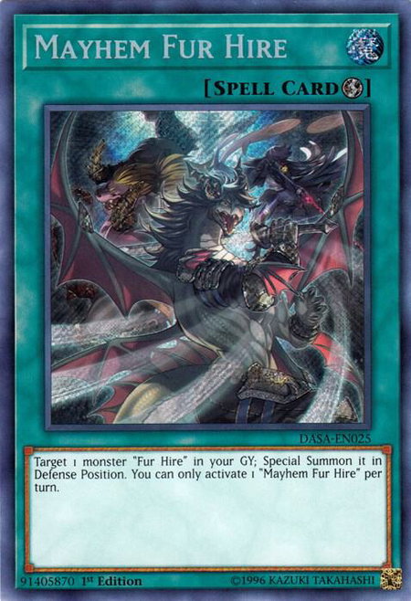 Mayhem Fur Hire trading card from Dark Saviors Mayhem Fur Hire - Dark Saviors YuGiOh trading card