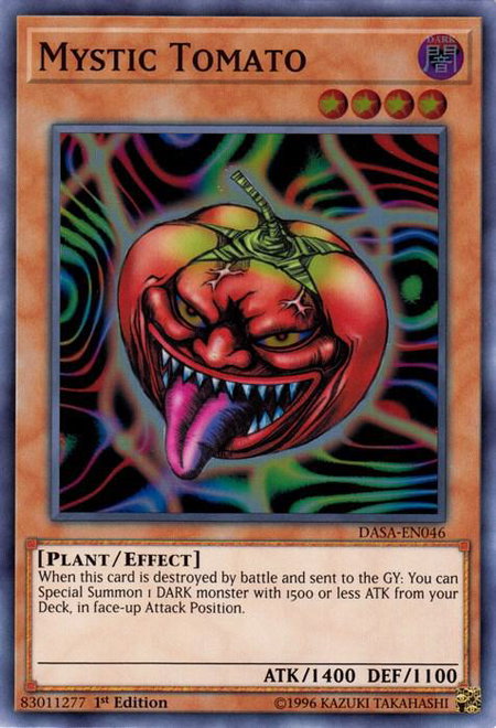 Mystic Tomato trading card from Dark Saviors Mystic Tomato - Dark Saviors YuGiOh trading card