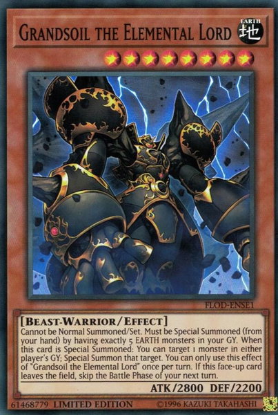 Grandsoil the Elemental Lord trading card from Flames of Destruction Grandsoil the Elemental Lord - Flames of Destruction YuGiOh trading card