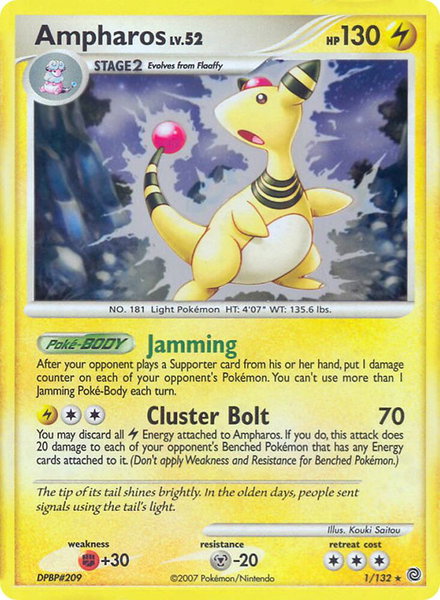 Ampharos - 1/132 (DP Secret Wonders) trading card from Deck Exclusives Ampharos - 1/132 (DP Secret Wonders) - Deck Exclusives Pokémon trading card