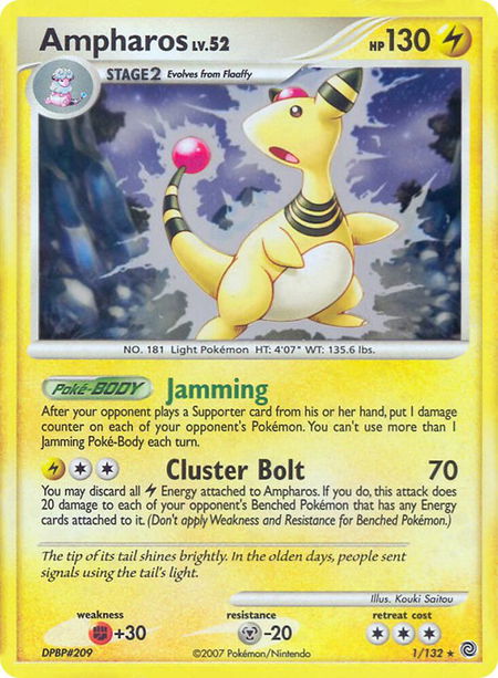 Ampharos - 1/132 (DP Secret Wonders) trading card from Deck Exclusives Ampharos - 1/132 (DP Secret Wonders) - Deck Exclusives Pokémon trading card