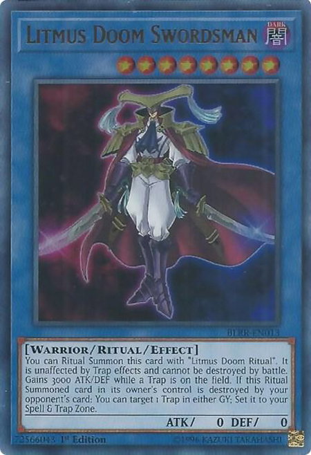 Litmus Doom Swordsman trading card from Battles of Legend: Relentless Revenge Litmus Doom Swordsman - Battles of Legend: Relentless Revenge YuGiOh trading card