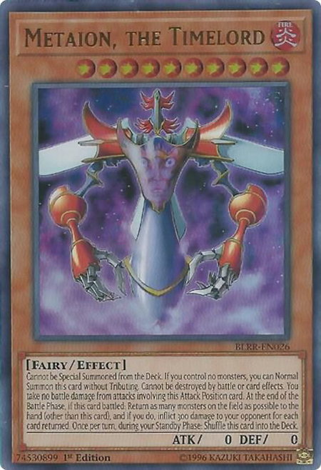Metaion, the Timelord trading card from Battles of Legend: Relentless Revenge Metaion, the Timelord - Battles of Legend: Relentless Revenge YuGiOh trading card