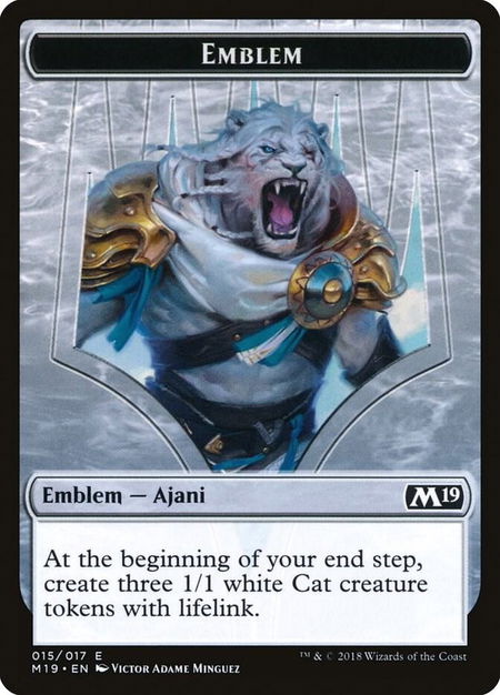 Emblem - Ajani, Adversary of Tyrants - Core Set 2019 Magic: The Gathering trading card