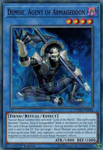 Demise, Agent of Armageddon trading card from Cybernetic Horizon Demise, Agent of Armageddon - Cybernetic Horizon YuGiOh trading card