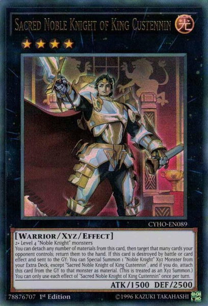 Sacred Noble Knight of King Custennin trading card from Cybernetic Horizon Sacred Noble Knight of King Custennin - Cybernetic Horizon YuGiOh trading card