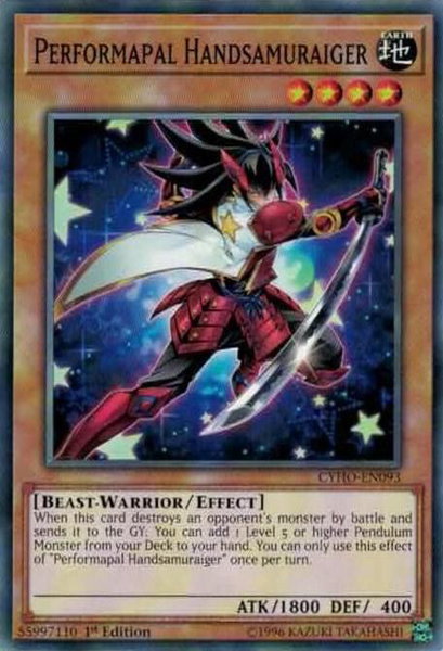 Performapal Handsamuraiger trading card from Cybernetic Horizon Performapal Handsamuraiger - Cybernetic Horizon YuGiOh trading card