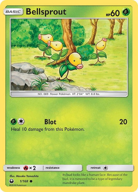 Bellsprout trading card from SM - Celestial Storm Bellsprout - SM - Celestial Storm Pokémon trading card