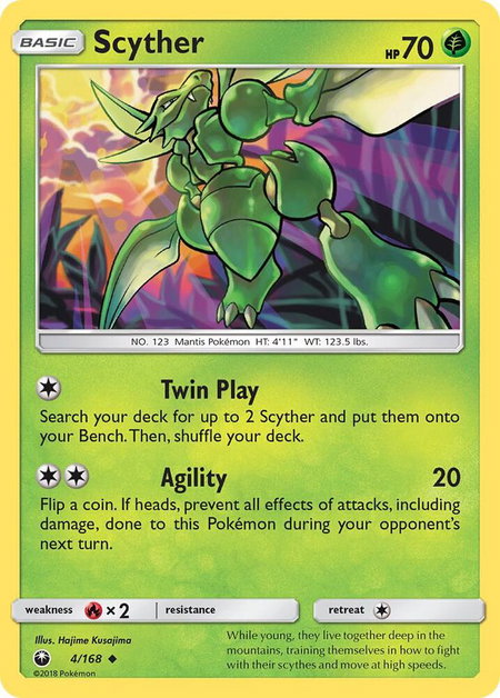 Scyther trading card from SM - Celestial Storm Scyther - SM - Celestial Storm Pokémon trading card