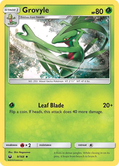Grovyle trading card from SM - Celestial Storm Grovyle - SM - Celestial Storm Pokémon trading card