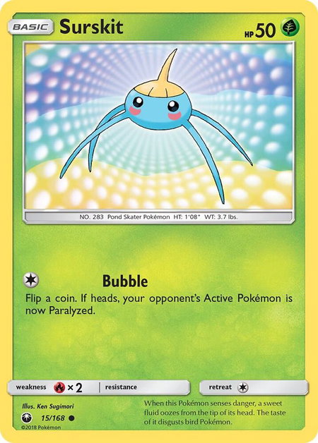 Surskit trading card from SM - Celestial Storm Surskit - SM - Celestial Storm Pokémon trading card