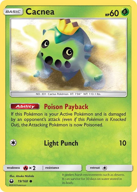 Cacnea trading card from SM - Celestial Storm Cacnea - SM - Celestial Storm Pokémon trading card