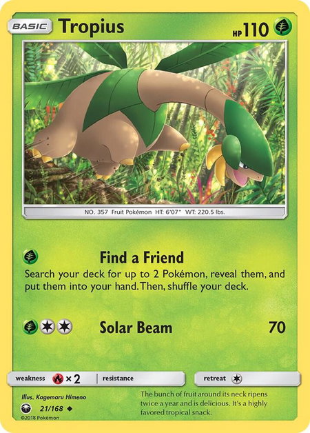 Tropius trading card from SM - Celestial Storm Tropius - SM - Celestial Storm Pokémon trading card