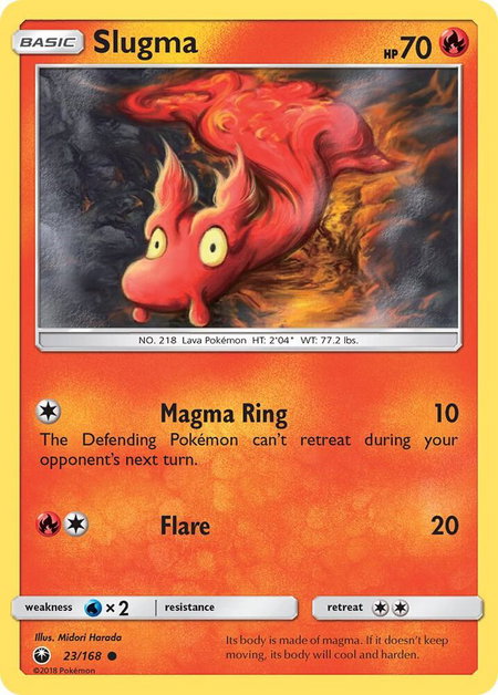 Slugma trading card from SM - Celestial Storm Slugma - SM - Celestial Storm Pokémon trading card