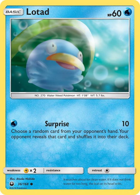 Lotad trading card from SM - Celestial Storm Lotad - SM - Celestial Storm Pokémon trading card