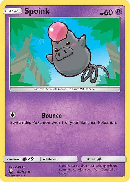 Spoink trading card from SM - Celestial Storm Spoink - SM - Celestial Storm Pokémon trading card