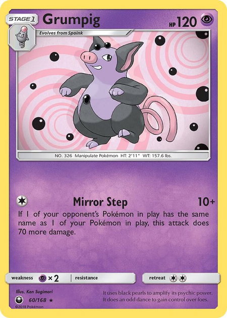 Grumpig trading card from SM - Celestial Storm Grumpig - SM - Celestial Storm Pokémon trading card