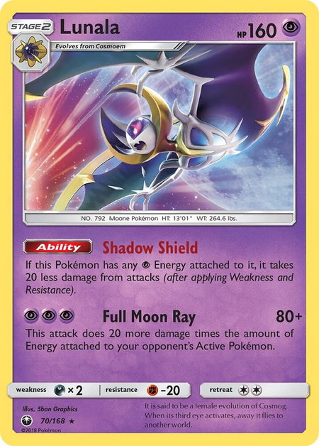 Lunala trading card from SM - Celestial Storm Lunala - SM - Celestial Storm Pokémon trading card