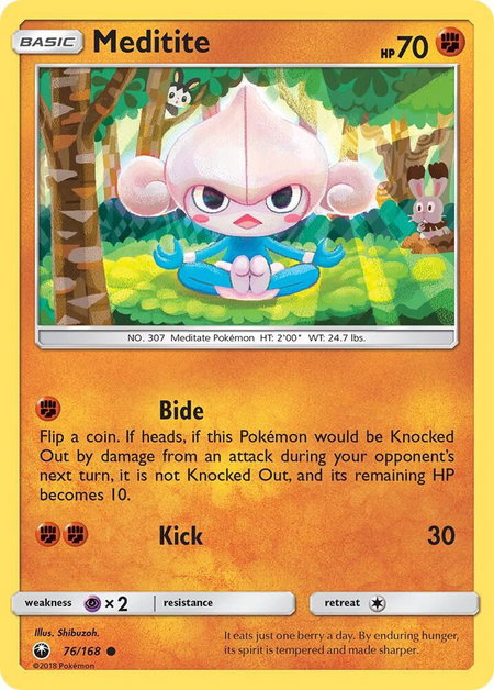 Meditite trading card from SM - Celestial Storm Meditite - SM - Celestial Storm Pokémon trading card