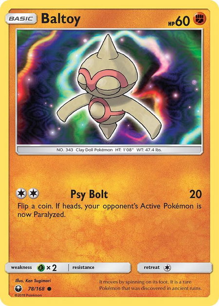 Baltoy trading card from SM - Celestial Storm Baltoy - SM - Celestial Storm Pokémon trading card