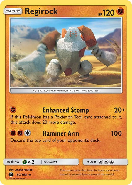Regirock trading card from SM - Celestial Storm Regirock - SM - Celestial Storm Pokémon trading card