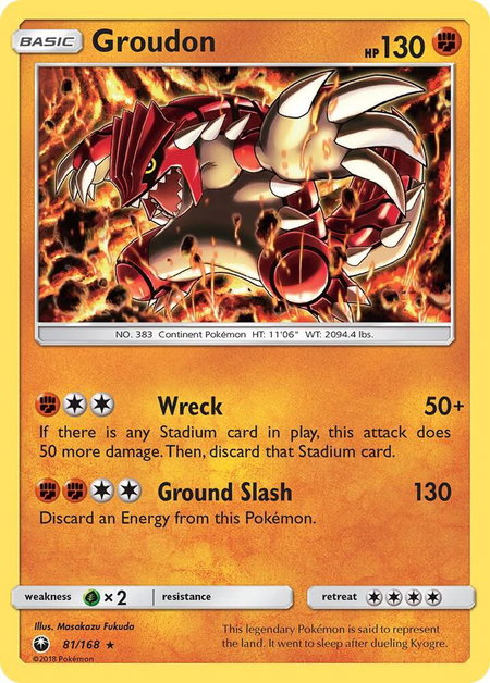 Groudon trading card from SM - Celestial Storm Groudon - SM - Celestial Storm Pokémon trading card
