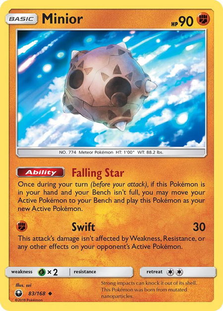 Minior trading card from SM - Celestial Storm Minior - SM - Celestial Storm Pokémon trading card