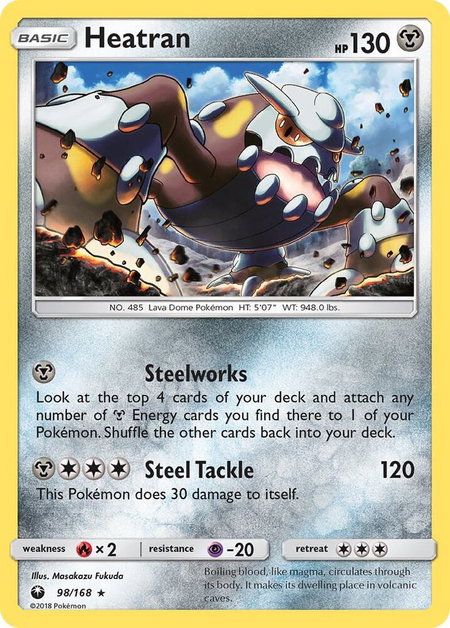 Heatran trading card from SM - Celestial Storm Heatran - SM - Celestial Storm Pokémon trading card