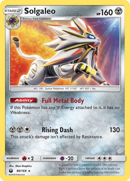 Solgaleo trading card from SM - Celestial Storm Solgaleo - SM - Celestial Storm Pokémon trading card
