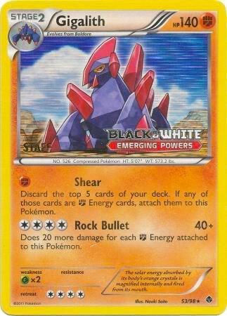 Gigalith 53/98 (Prerelease) [Staff] - Black and White Promos Pokémon trading card