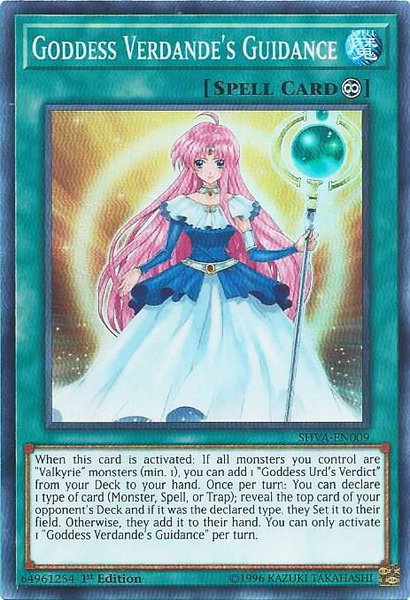 Goddess Verdande's Guidance trading card from Shadows in Valhalla Goddess Verdande's Guidance - Shadows in Valhalla YuGiOh trading card