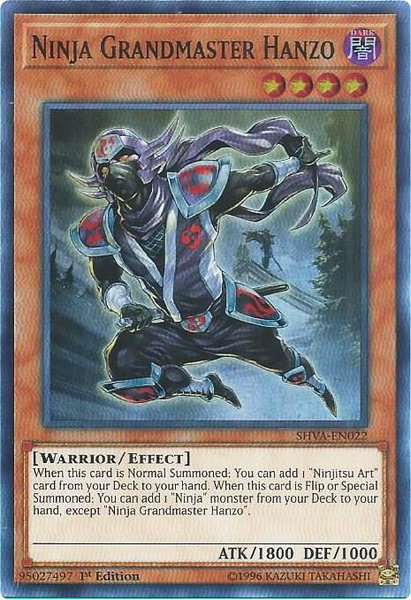 Ninja Grandmaster Hanzo trading card from Shadows in Valhalla Ninja Grandmaster Hanzo - Shadows in Valhalla YuGiOh trading card