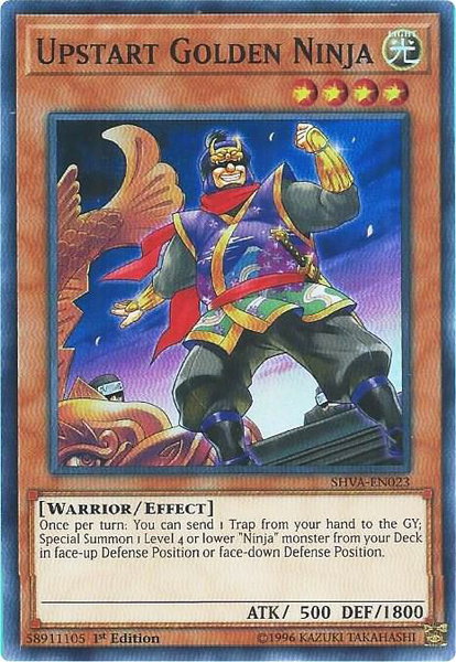 Upstart Golden Ninja trading card from Shadows in Valhalla Upstart Golden Ninja - Shadows in Valhalla YuGiOh trading card