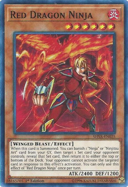 Red Dragon Ninja trading card from Shadows in Valhalla Red Dragon Ninja - Shadows in Valhalla YuGiOh trading card