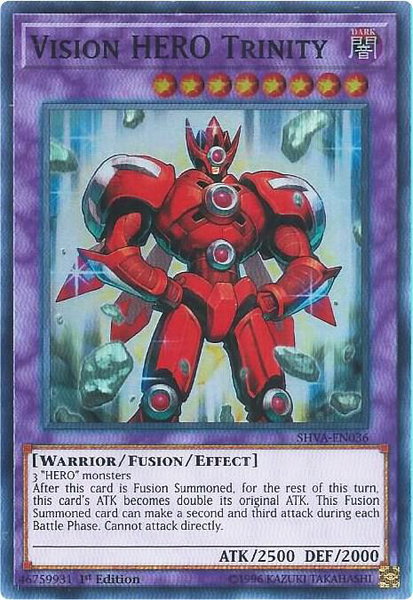Vision HERO Trinity trading card from Shadows in Valhalla Vision HERO Trinity - Shadows in Valhalla YuGiOh trading card