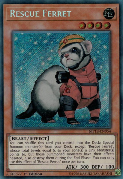 Rescue Ferret trading card from 2018 Mega-Tins Mega Pack Rescue Ferret - 2018 Mega-Tins Mega Pack YuGiOh trading card