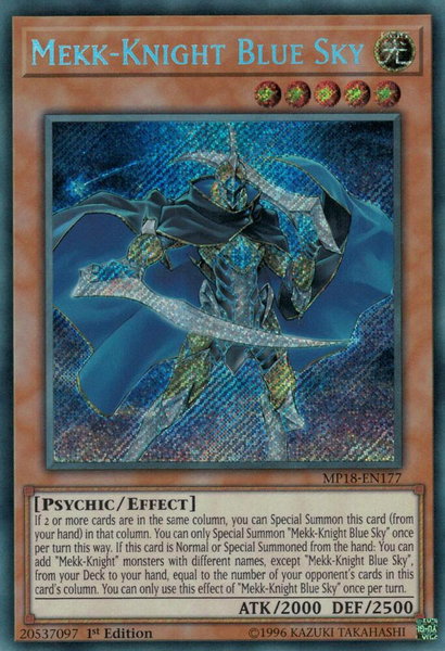 Mekk-Knight Blue Sky trading card from 2018 Mega-Tins Mega Pack Mekk-Knight Blue Sky - 2018 Mega-Tins Mega Pack YuGiOh trading card