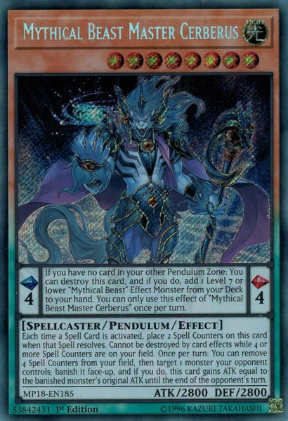 Mythical Beast Master Cerberus - 2018 Mega-Tins Mega Pack YuGiOh trading card