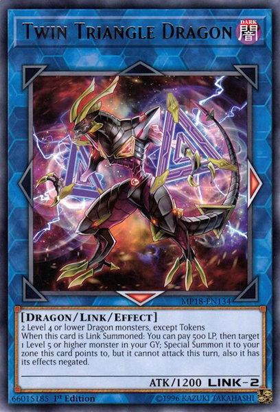 Twin Triangle Dragon trading card from 2018 Mega-Tins Mega Pack Twin Triangle Dragon - 2018 Mega-Tins Mega Pack YuGiOh trading card